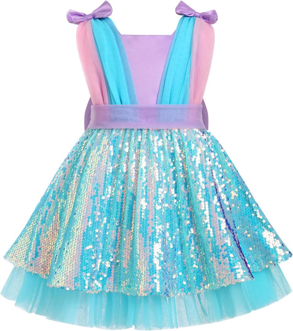 IBTOM CASTLE Toddler Baby Girl Birthday Party Dress Mermaid Princess Sleeveless Sparkle Sequins Bow Ruffle Tulle Tutu Dress (3-4T, Green)