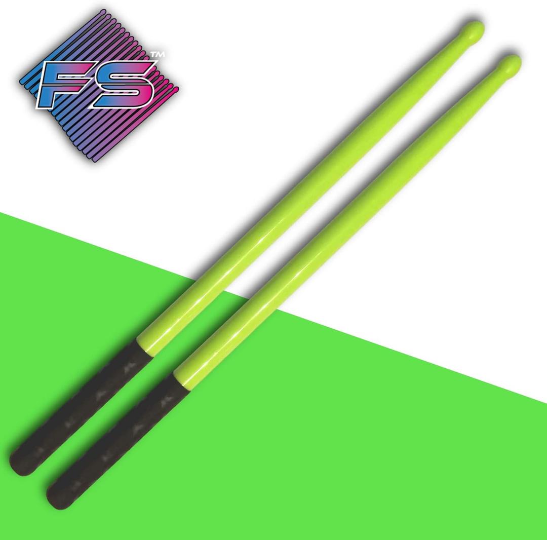 FITSTIX Drumsticks for Fitness & Aerobic Workout Classes Drum Sticks, Strong and Light Weight design make a fun addition to any exercise routine or class. (UV GREEN + FITGRIPS)