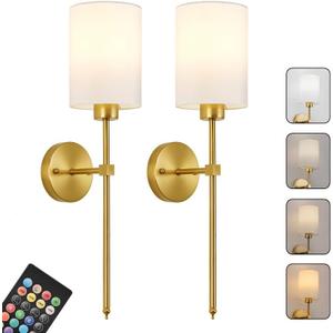Battery Operated Wall Sconces Set of Two,Wireless Rechargeable Wall Light With Remote Control, Dimmable, 1800K/3000K/4000K/6000K/RGB, Timer, for Living Room, Bedroom, Fireplace, TV, 23.6 Inch, Gold (Brass)