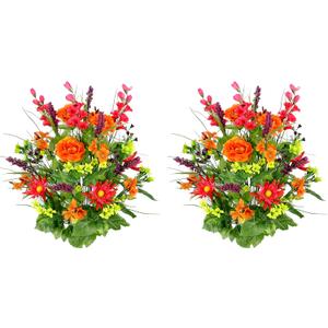 Admired By Nature 2pcs of 30 Stem Artificial Flowers Morning Glory & Ranunculus Bush Spring Faux Flower Arrangement for Indoor Wedding Home Decor, Cemetery Decorations, Beauty Orange Yellow Kiwi (Large, Bt/Or/Yw/Kw-dahlia)