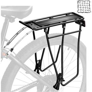 Rear Bike Rack with Extra Long Shelf's Arms, Universal Bike Cargo Rack, Bicycle Pannier Rack with Reflector and Cargo Net, Touring Carrier Rack fit 26-29 and 700c,BCR03