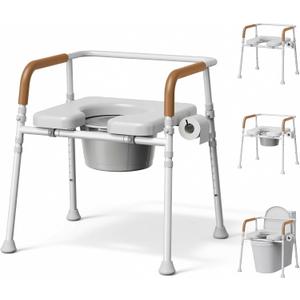 Bedside Commode for Seniors, 6.3 QT Removable Bucket & Splash Guard