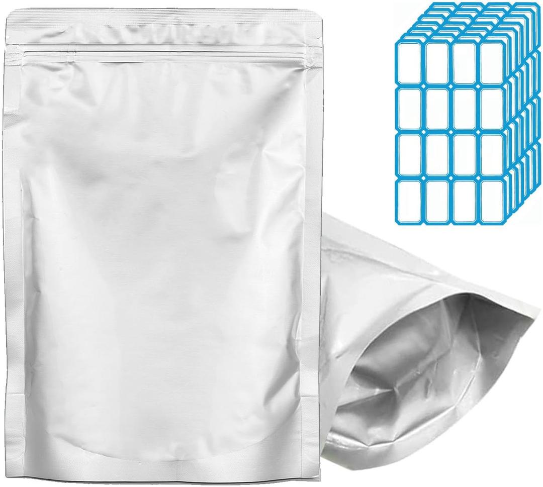 100pcs 1 QUART Mylar Bags for Food Storage - Thick 10 Mil - 7"x10" Stand-Up Zipper Pouches, Resealable and Heat Sealable Vacuum Sealing Mylar Bags for Long Term Food Storage