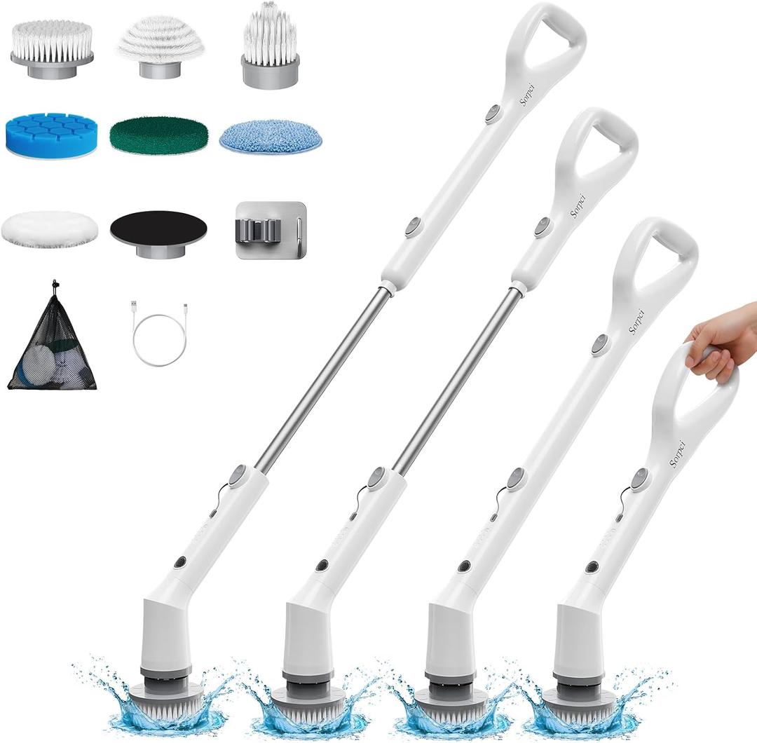 Electric Spin Scrubber,2026 New Cordless Cleaning Brush,Shower Cleaning Brush with 7 Replaceable Brush Heads, Power Scrubber 3 Adjustable Speeds,Detachable Long Handle & IPX7 Waterproof