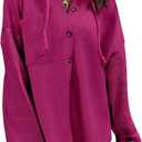 SHEWIN Oversized Sweatshirt for Women Loose Fit Casual Long Sleeve Button Hooded Sweatshirts Hoodies with Pocket (Large, Rose Red)
