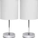 Simple Designs LT2007-WHT-2PK Chrome Mini Basic Table Lamp with Fabric Shade 2 Pack Set, White (No Bulb)