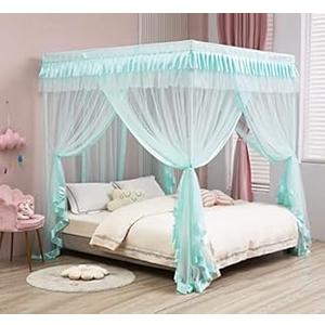 Mengersi Canopy Bed Curtains Full Size, Bed Canopy Royal Luxurious Cozy Drape Netting - Cute Princess Bedroom Decoration Accessories (Sky Blue)