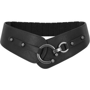 WERFORU Women Vintage Wide Elastic Thick Stretch Belt with Interlock Buckle for Dress (Black)