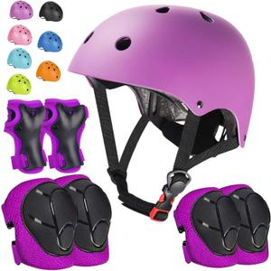 Kids Bike Helmet Set Adjustable Helmet for Ages 3-15 Kids Toddler Boys Girls Youth, Multi-Sport Bicycle Skateboarding Football Rollerskating Scooter Rollerblade Balance Bike Helmets (Medium: 20.47"-22.83" / 8-14 year, purple)