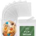 4 x 4 Inch Cellophane Bags 200 Pack  Clear Self-Sealing Resealable Treat Bags for Cookies, Candy, Pastries, Party Favors, Square Cello Packaging
