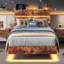 Feonase Twin Floating Bed Frame with Led Lights and Charging Station, Wood Twin Size Bed Frame with Storage Headboard, Heavy Duty Metal Slats, No Box Spring Needed, Easy Assembly, Vintage Brown