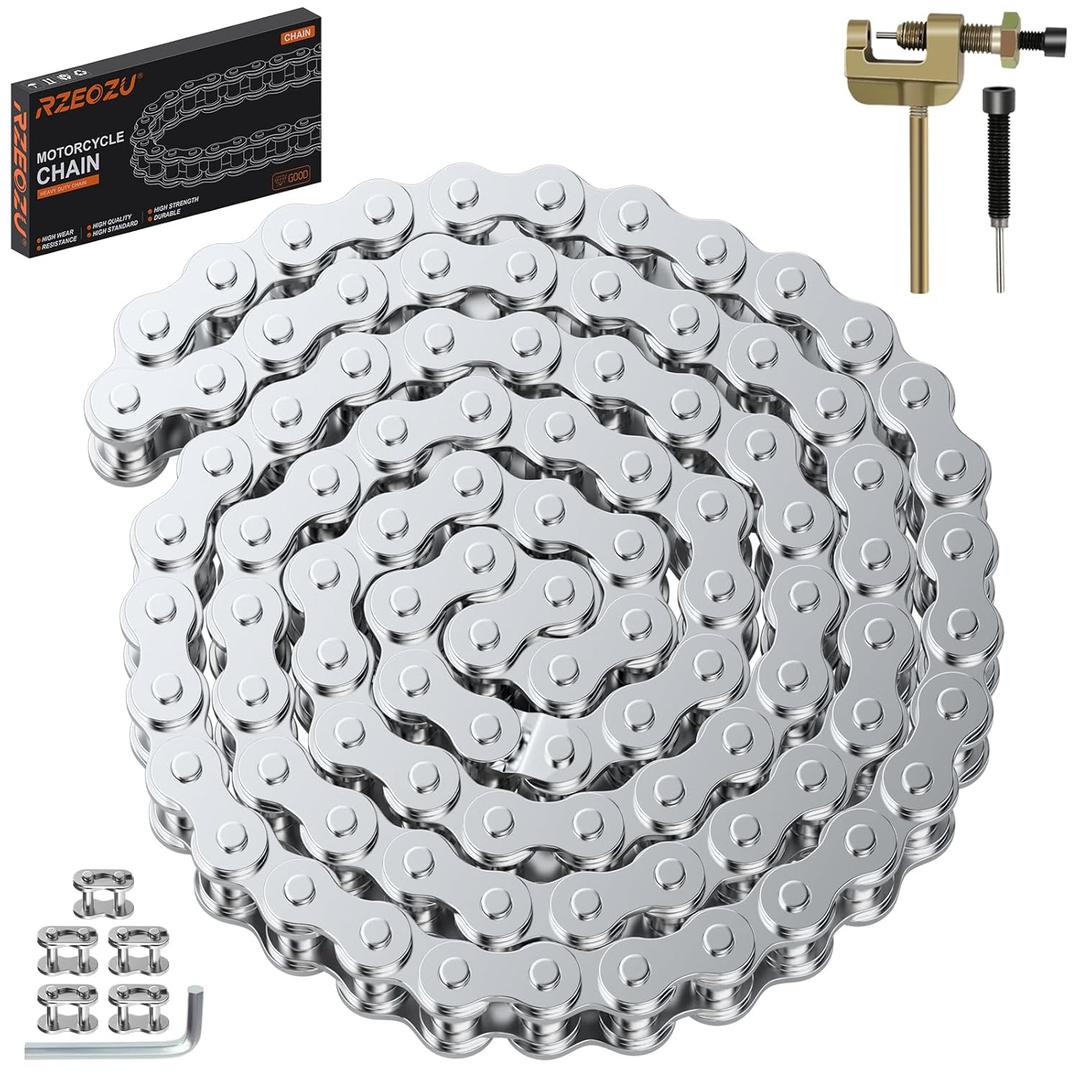 Silver #35 Chain Go Kart Chain 3 Feet Compatible with Go Cart Mini Bike Bicycle Dirt Bike Motorcycles Powersports Accessories Parts with Chain Breaker 35 Chain Master Links 95 Links