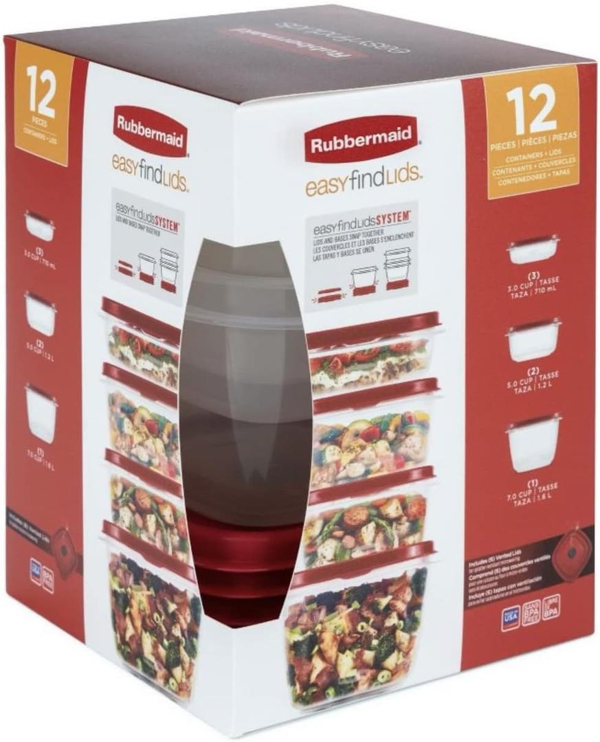 Rubbermaid Set of 12 Easy Find Vented Lids Food Storage Containers