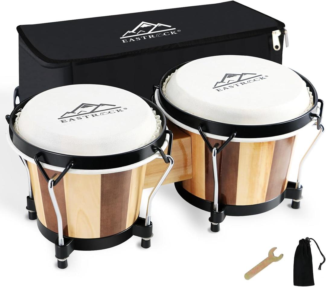 EASTROCK Bongo Drum 6 and 7 Bongos Set for Adults Beginners, Professionals, Tunable Wood and Metal Drum Percussion Instruments with Bag and Tuning Wrench Stripe
