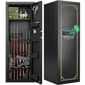 KAER 10-15 Biometric Gun Safe for Rifles and Pistols,Large Gun Cabinet with Removable Racks & Adjustable Shelf,Fingerprint Keypad Lock Rifle Safe for Home & Hunting(AR-15)