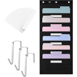 Mr. Pen- Hanging Wall File Organizer with 6 Name Tag, 6 Pocket, 3 Overdoor Hangers Included, Over The Door File Organizer, Hanging File Organizer for Wall, Steel, Black