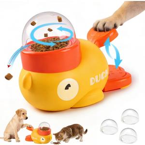 Interactive Dog Treat Dispenser Toy, Duck Shape Puzzle Feeder with Press Button and Rotating Design, Slow Feeding Game for Cats,Dogs,Other Pets
