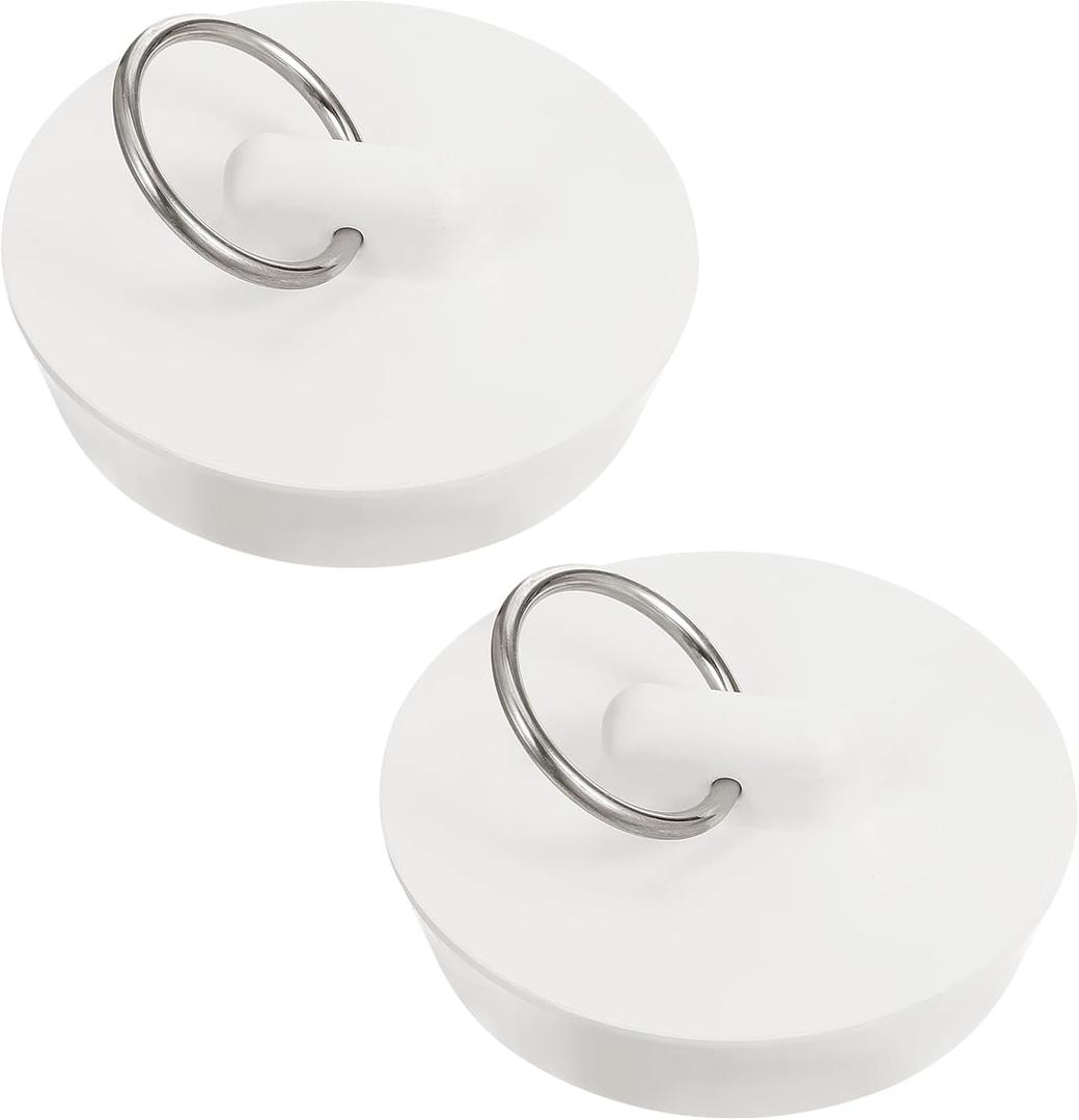 Rubber Sink Stopper, 2 Pcs 1-5/8 Inch Bathtub Drain Stopper White Drain Plug Bathroom Tub Universal Rubber Sink Plug with Hanging Ring for Kitchen Bathroom Shower Laundry