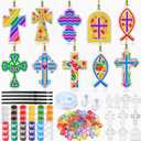 WinnerWhy 30 Sets Christian Cross Craft Kits Bulk, Religious VBS DIY Suncatcher Paint Your Own Cross Window Art Ornaments for Sunday School Church Activity Party Supplies Decoration