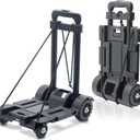 Foldable Plastic Folding Cart Lightweight Folding Shopping Trolley Mini Luggage Hand Truck for Travel Shopping Moving Office Use (4-Wheels) Black