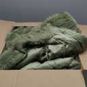 PHF Luxury Faux Rabbit Fur Throw Blanket, Ultra Soft Fluffy Plush Cozy Warm Bubble Blanket for Bed, Couch, Sofa Decorative, Thick Reversible Throw Suitable for Fall & Winter, 50" x 60", Olive Green