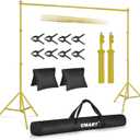 EMART Backdrop Stand 10x7ft(WxH) Photo Studio Adjustable Background Stand Support kit with 2 Crossbars, 8 Clamps, 2 Sandbags and Carry Bag for Parties, Events Decoration, Wedding -Titanium Gold