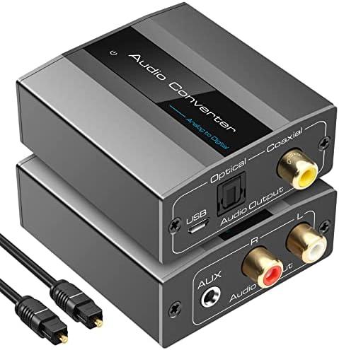 VPFET Analog to Digital Audio Converter RCA to Optical with Cable 3.5mm AUX Jack Toslink and Coaxial Adapter for Soundbar