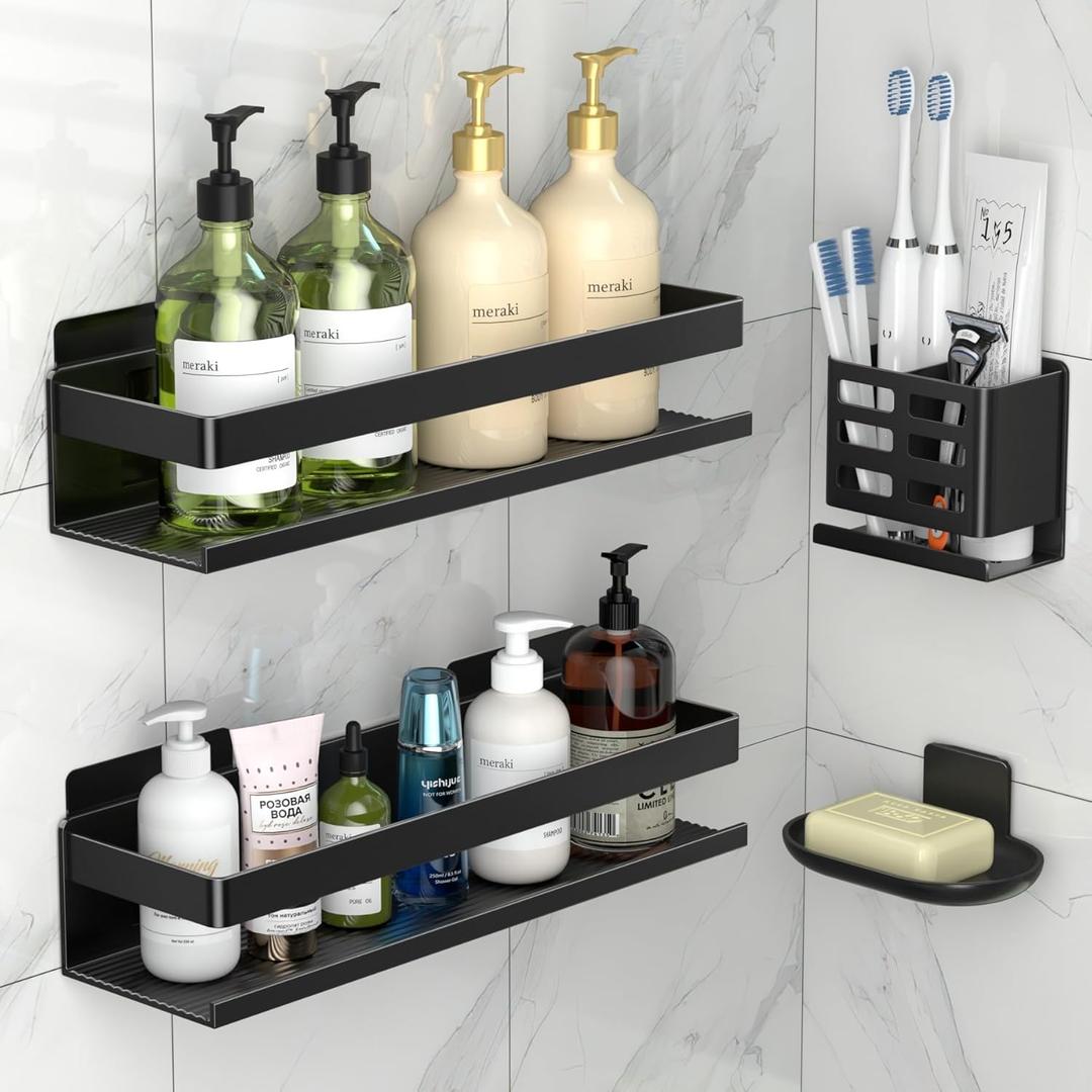 Shower Shelf 4 Pack - Bathroom Shower Shelf Rust-Proof Aluminum Adhesive Installation No Drilling Required, Suitable for Bathroom Storage and Home Decoration (4-piece set-11.8 in)