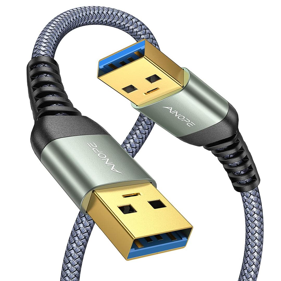 AINOPE USB to USB Cable, 6.6FT USB 3.0 A to A Male to Male Cable [Gold-Plated] Double End Type A Cord for Data Transfer, Compatible with Hard Drive Enclosures, KVM, DVD Player, TV, Laptop Cooler