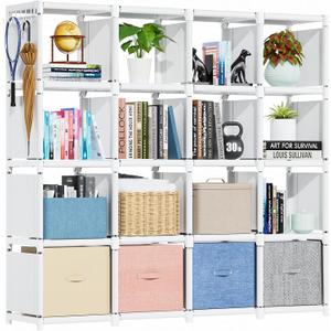 Mavivegue Book Shelf, 16 Cube Storage Organizer, Metal Cube Bookshelf, DIY Bookcase, Tall Book case for Bedroom, Living Room, Office -White