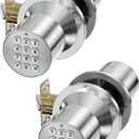 Door Knob with Keypad, Keyless Entry Door Lock, Door Knob Child Proof, Auto Lock, Easy Installation for Home, Office, Apartment, Garage Security, Satin Chrome 2 Pack