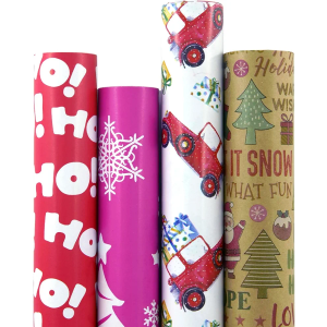 Blavermant Christmas Wrapping Paper Rolls - 30 inches x 16.4 feet per Roll, Total of 4 Wrapping Paper Rolls, Designs for Christmas, Holidays, Weddings, Winter Solstice Gift Wrapping Paper Rolls