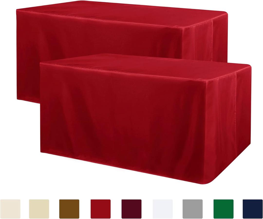 Obstal 2 Pack 6FT Red Table Cloths for Standard Folding Tables - Water Resistant Washable Fabric Polyester Rectangle Table Cover Protector for Carft Show, Vendor Stand, 72L x 30W x 30H Inches
