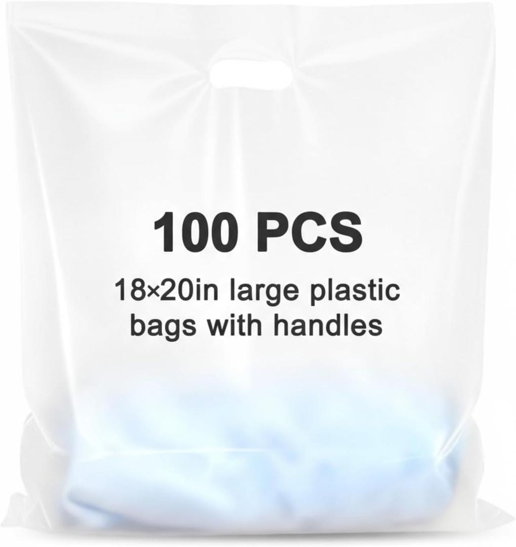Maitys 100 Pcs 18"x20" Clear Plastic Bags with Handles Large Merchandise Shopping Bags for Small Business, Retail, Boutique Stores, Gifts