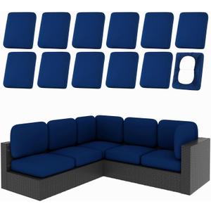 hyha 12Pcs Patio Cushion Covers, Stretch Outdoor Couch Cushion Covers Replacement, Washable Outdoor Chair/Sofa Slipcovers for Patio Furniture Cushions Protector with Elastic Bottom(Navy,Cover Only)