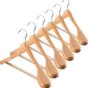 ZOBER 6 Pack High-Grade Wooden Suit Hangers for Men, Wide Shoulder Hangers with Non Slip Pants Bar, Smooth Finish, Holds Upto 20lbs, 360 Swivel Hook, Jacket Hanger, Heavy Duty Wide Hanger for Closet (Natural)