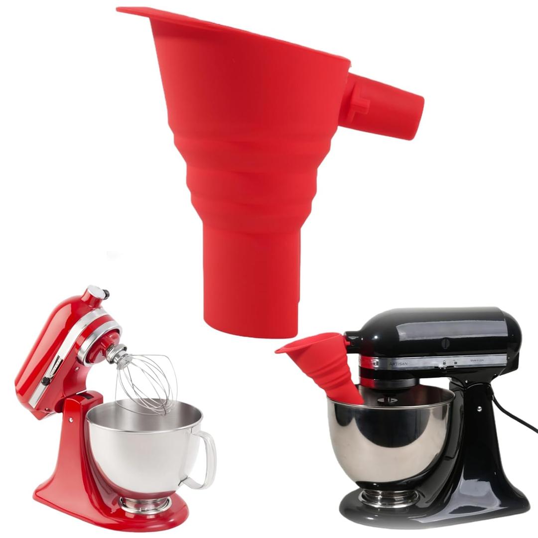 New Upgraded Flour Funnel for Kitchen Aid Mixer, (Red, 1 Pcs)