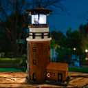 Lighthouse Solar Lighthouse with Rotating Beacon,Lighthouse Lamp Outdoor Garden Decor, 11.1 Inch Tall Outdoor Figurine Lights, Waterproof Statue Lamp for Yard, Lawn, Patio Gifts