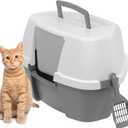 IRIS USA Corner Cat Litter Box Enclosure with Scoop, Small Cat Litter Box with Lid, Corner Litter Box Enclosure for Kittens to Medium Sized Cats, Odor Defensive Hooded Litter Tray, Dark Gray
