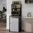 KirKical Kitchen Bakers Racks with Storage, Mini Fridge Stand, Utility Storage Shelf, Coffee Bar Table Microwave Oven Stand with Mini Fridge Space for Home Kitchen Dorm, Black, 23 inches x 22 inches x 41 inches