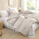 Andency Tan Gingham Comforter Set Queen(90x90Inch), Brown Checkered Grid Plaid Buffalo Bed Set for Girls Boys Kids Teens, 3 Pieces Lightweight Polyester Geometric Preppy Bedding,  05 - Gingham - Tan, Queen(90*90 In)