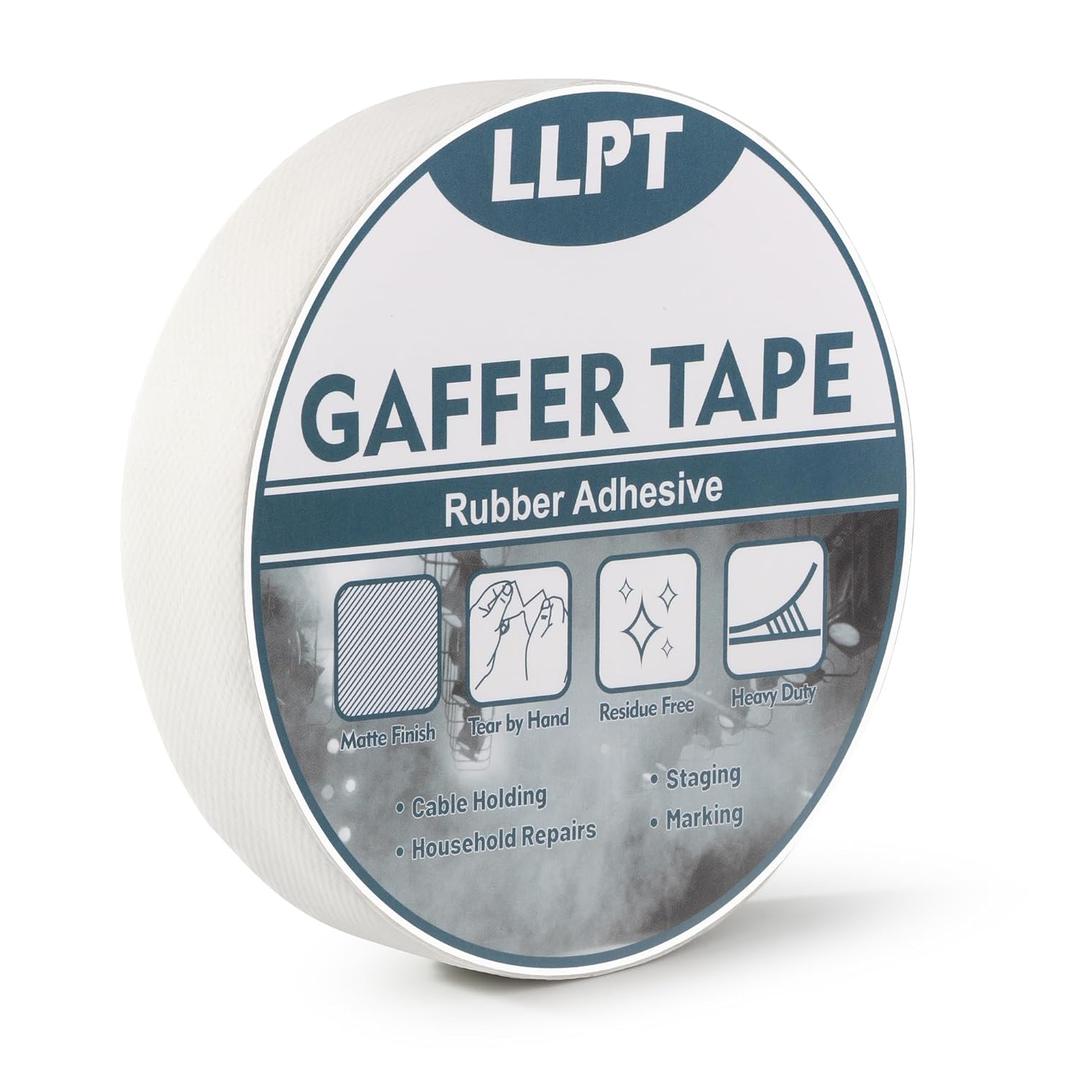 LLPT Gaffers Tape Professional Grade White 1" x 16.5 Yards Matte Non Reflective Easy Tear Residue Free Heavy Duty Gaffing Tape for Cords Photography (PGT25WT)