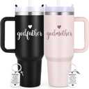 LiqCool Godparents Proposal Gift, 40 Oz Godmother and Godfather Set of 2 Tumblers, Godparents Christening Gifts Ideas from Godchild, Best Christmas Birthday Gifts for Godparents(Black & Pink)