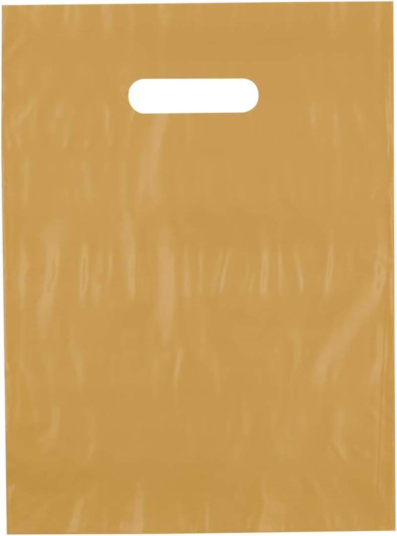 9x12 Gold Die Cut Handle Plastic Shopping Bags 100/cs