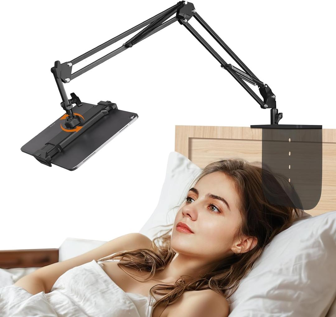 Tablet Stand, Overhead Bed Phone Holder, Adjustable Universal 360 Rotatable Metal Tablet Holder Stand, Phone Stand for iPad, iPhone, Kindle, Cell Phones or Other 5.0~12.9 Inch Device
