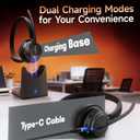 Angteela Bluetooth Headset with Noise Cancelling Microphone, Wireless Headset with Charging Base and USB Dongle, One-Key Mute for Home Office, Call Center and Trucker (Blue) | ENC noise-cancelling, 80h battery, 50h talk, 80d standby, Bluetooth 5.3, dual connection, 270 rotatable, comfort-fit.-Blue