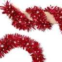 50FT Red Tinsel Christmas Garland Metallic Twist Garland Shiny Hanging Tinsel for Christmas Tree Party Supplies Indoor Outdoor Home Xmas Decoration (Red)