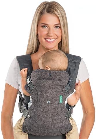 Infantino Flip 4-in-1 Convertible Baby Carrier, Adjustable, Ergonomic Babywearing, Registry Essential, Baby Carrier for Newborn to Toddler, Gray