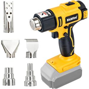 Cordless Heat Gun,350W 572-1022(300-550) Fast Heating,Hot Air Gun for DEWALT 20v Battery,5 Nozzles for Tube Bending, Shrinking PVC, Stripping Paint(Tool Only No Battery)