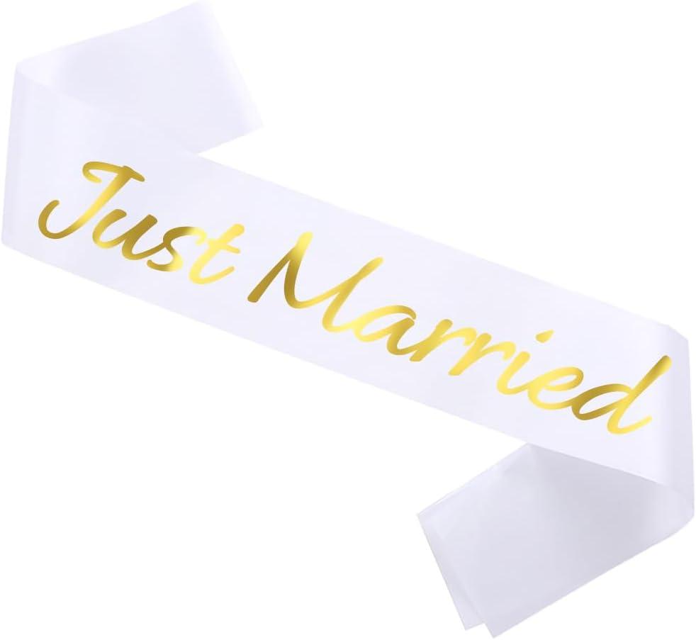 2 x Just Married Sash with Gold Letters, Bachelorette Party Sash Bride to Be, Bridal Shower Hen Favours Accessories, Engagement Proposal, Bachelorette, Wedding Favors Accessories just Marrier white sash (White)